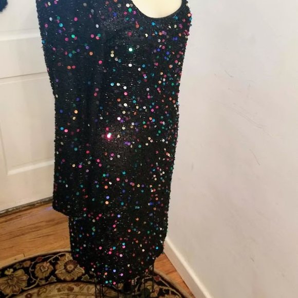 EUC | STUNNING | Oleg Cassini | Black Beaded Dress | Confetti Sequins | Size: 12 - Picture 9 of 16